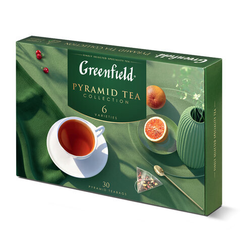 Чай GREENFIELD "Pyramid Tea Collection" ассорти 6 вкусов, НАБОР 30 пирамидок, 1768-10