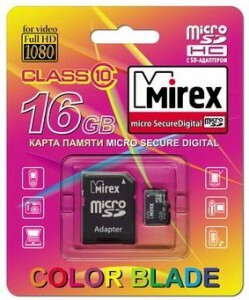 Флэш-карта (памяти) MicroSDHC 16Gb class10 MIREX адаптер