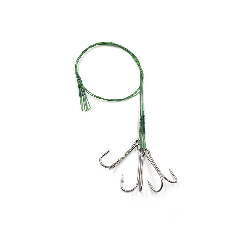 Поводок стальной NAMAZU Leader 1х7 Nylon Coated Green, d-0,33 мм, L-30 см, с двойным крючком 7826 Double № 1, test- 11 кг (уп. 3 шт.)