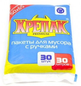 Мешки для мусора 30л/30шт,11мкм,ПНД,ручки,пакет, КРЕПАК