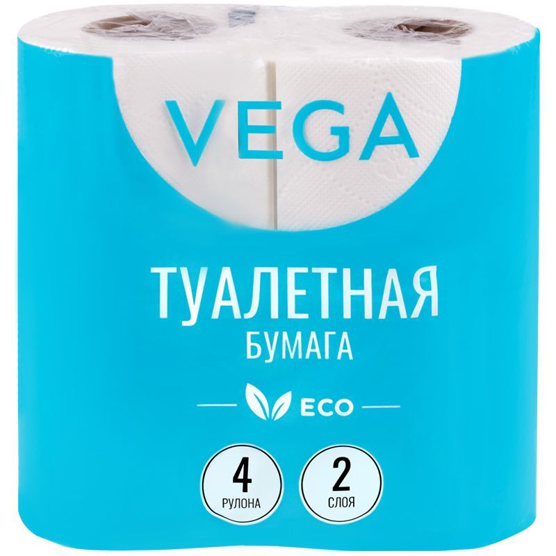 Бумага туалетная Vega 2-слойная, 4шт., эко, 15м, тиснение, белая