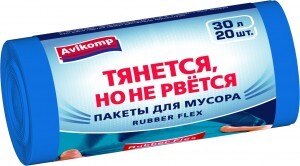 Мешки для мусора 30л/20шт,20мкм,ПВД,голубые,рулон,ТЯНЕТСЯ, НО НЕ РВЕТСЯ/Rubber Flex 88294 Avikomp