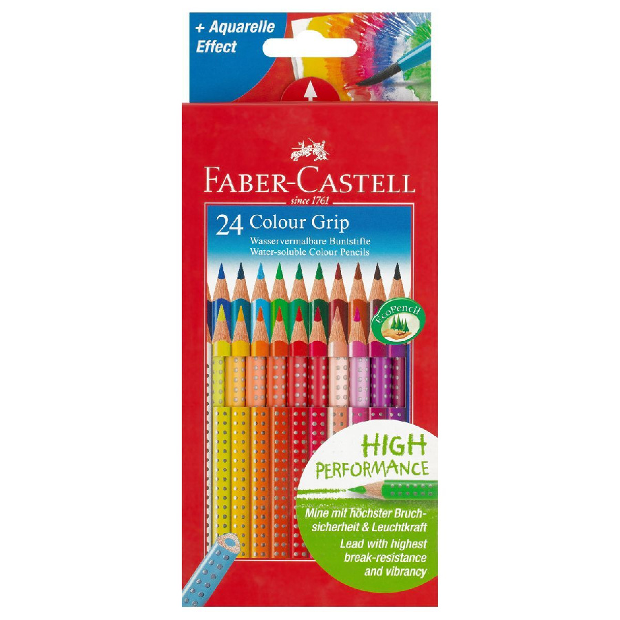 Карандаши цветные Faber-Castell "Grip", 24цв., трехгран., заточен., картон, европодвес