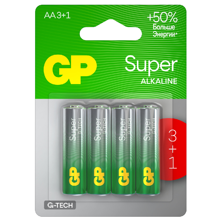 Батарейка GP Super G-Tech AA (LR6) 15A алкалиновая, BC4 (промо 3+1)