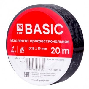 EKF Basic Изолента ПВХ 19/20 черная, класс А (профессиональная) 0.18х19 мм, 20м plc-iz-a-b