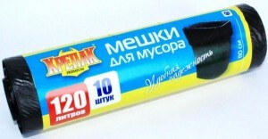 Мешки для мусора 120л/10шт,15мкм,ПНД,черные,рулон, КРЕПАК