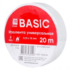 EKF Basic Изолента ПВХ 15/20 белая, класс В (общего применения) 0.13х15 мм, 20м plc-iz-b-w