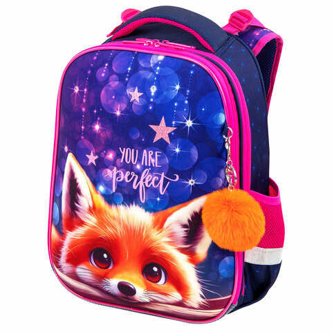 Ранец BRAUBERG PREMIUM, 2 отделения, с брелоком, "Cute fox", LED-ЛАМПОЧКИ, 38х29х16 см, 272019