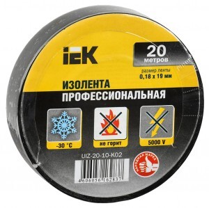 IEK Изолента ПВХ 19/20 черная 0.18х19 мм, 20м UIZ-20-10-K02