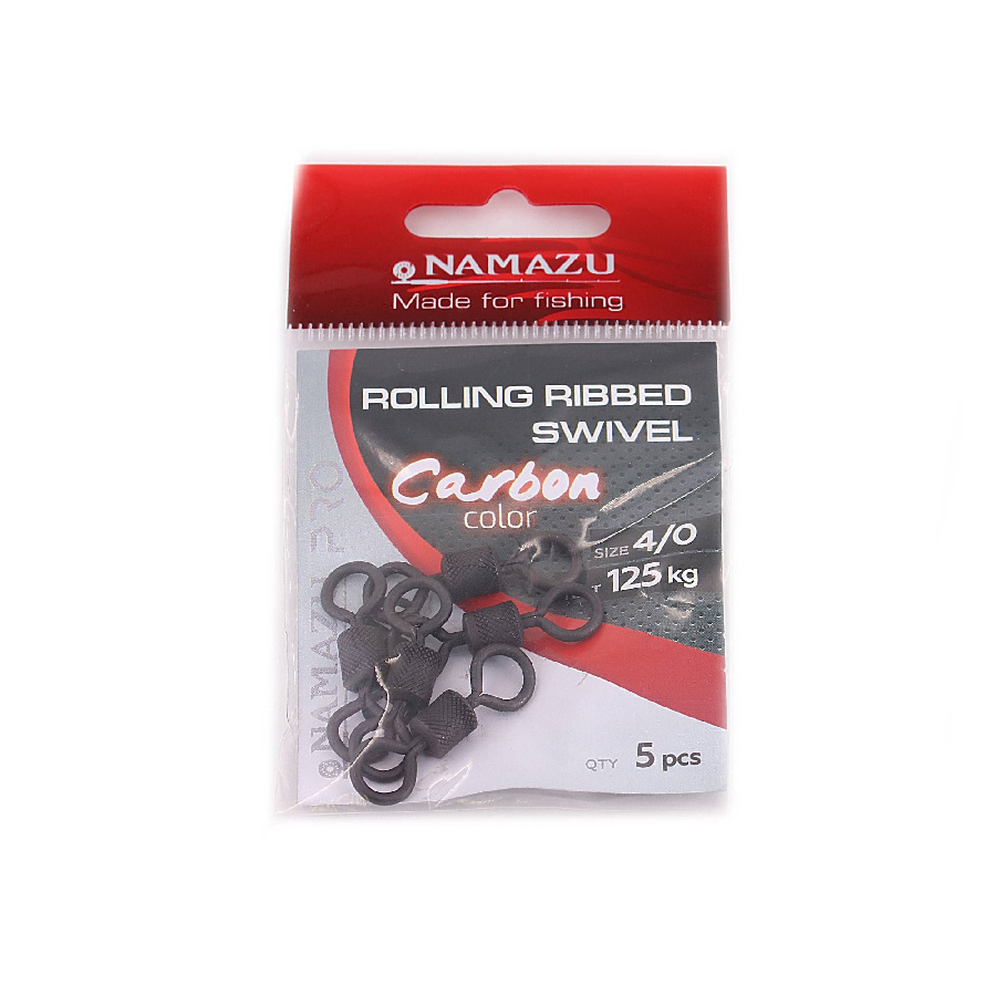 Вертлюг Namazu Pro ROLLING RIBBED SWIVEL, латунь, цв. Carbon, р. 4/0, test-125 кг (уп. 5 шт.)/1000/