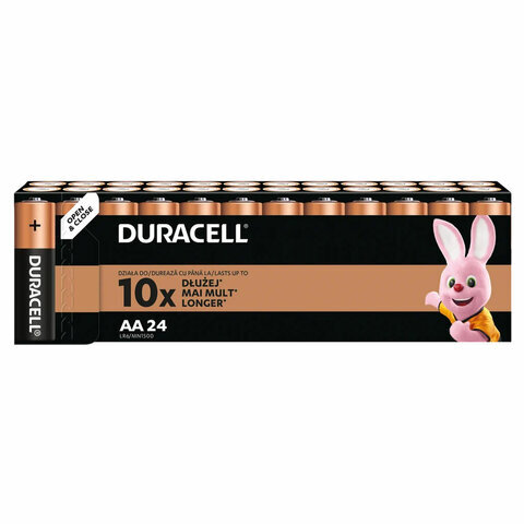 Батарейки КОМПЛЕКТ 24 шт., DURACELL Basic ОРИГИНАЛ, АА (LR6, 15А), алкалиновые, пальчиковые, Б0064986