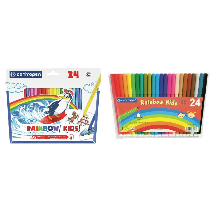 Фломастеры Centropen "Rainbow Kids", 24цв., трехгранные, смываемые, ПВХ