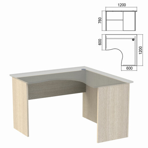 Стол компактный ЧАСТЬ 2 "Арго", 1200х1200х760 мм, правый, ясень шимо