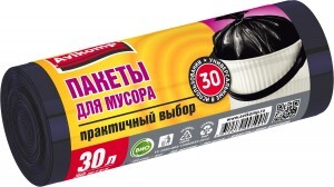 Мешки для мусора 30л/30шт,7мкм,ПНД,черные,рулон,Praktisch 5991 Avikomp