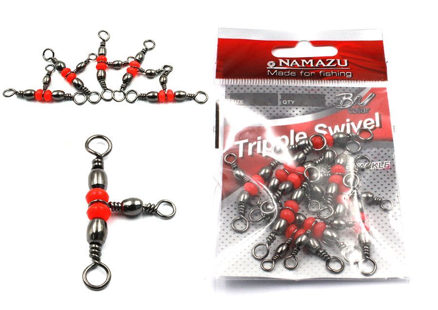 Вертлюг тройной Namazu TRIPPLE SWIVEL, латунь, цв. BN, р. 12 х 14, test-10 кг (уп.10 шт)/2000/1000/