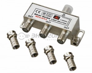 Разветвитель REXANT splitter (делитель) на 3TV +4 штF   Silver в коробке 05-6102