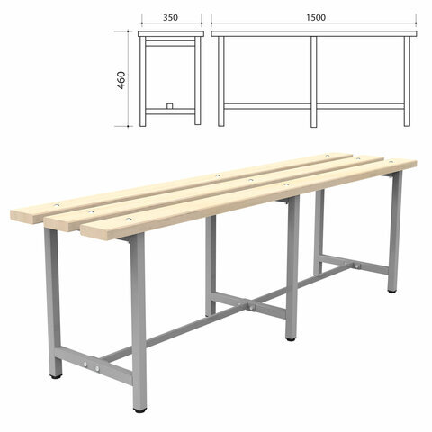 Скамья деревянная на металлокаркасе "СТ 3", 1500х350х460 мм, регулируемые опоры, каркас металлический серый, сиденье дерево