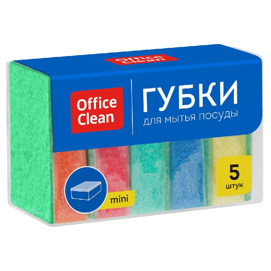 Губки для посуды OfficeClean, поролон с абразивным слоем, 8*5,3*2,6см, 5шт.