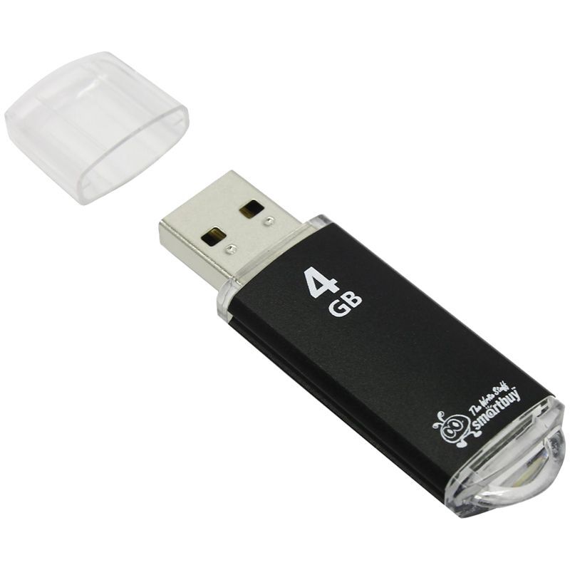 Память Smart Buy "V-Cut"  4GB, USB 2.0 Flash Drive, черный (металл. корпус )