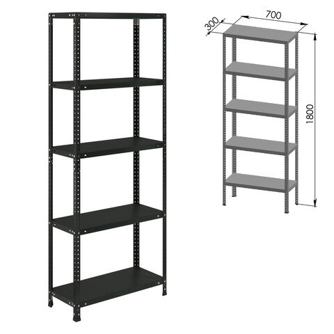 Стеллаж металлический BRABIX "ГРАФИТ MS KD-180/30/70-5", лофт, 1800х700х300 мм, 5 полок, 291267, S240BR123593