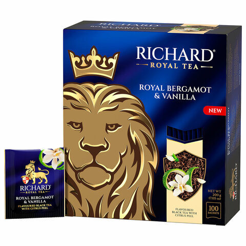 Чай RICHARD "Royal bergamot & vanilla" черный, 100 пакетиков в конвертах по 2 г, 102736