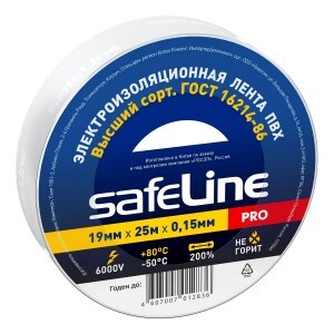 Safeline изолента ПВХ 19/25 белая, 150мкм, арт.9373