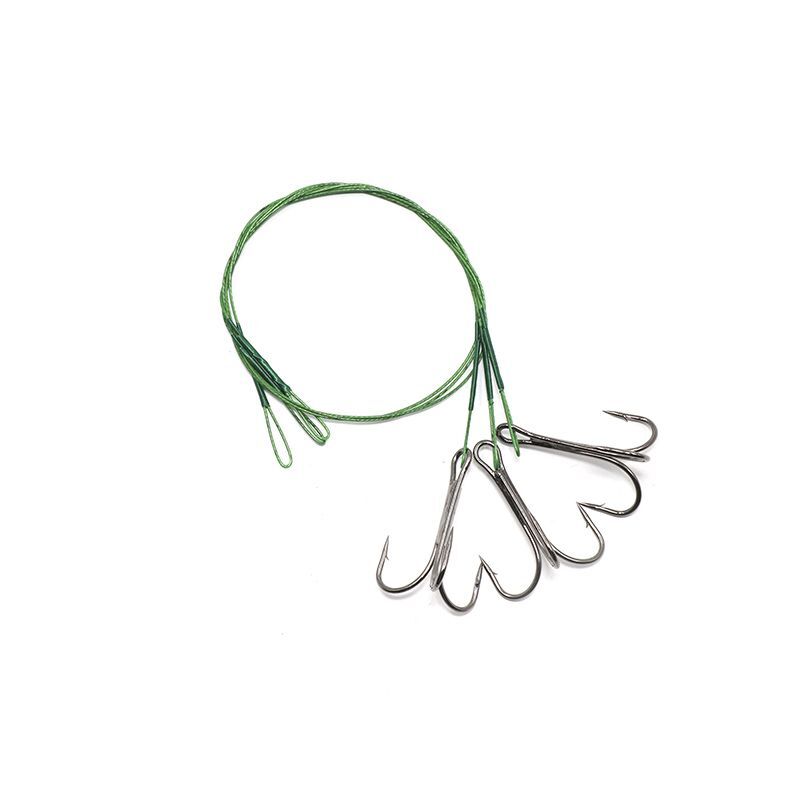 Поводок стальной NAMAZU Leader 1х7 Nylon Coated Green, d-0,42 мм, L-30 см, с тройным крючком 35647 Round Bent Treble № 1, test- 23 кг (уп. 3 шт.)