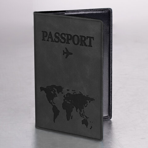 Обложка для паспорта "Passport Map", мягкая экокожа, графитовая, STAFF, 238875