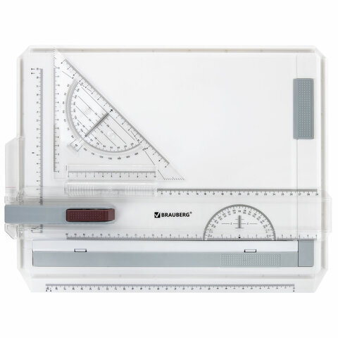 Доска чертежная А4, 370х295 мм, с рейсшиной и треугольником, BRAUBERG, 210535