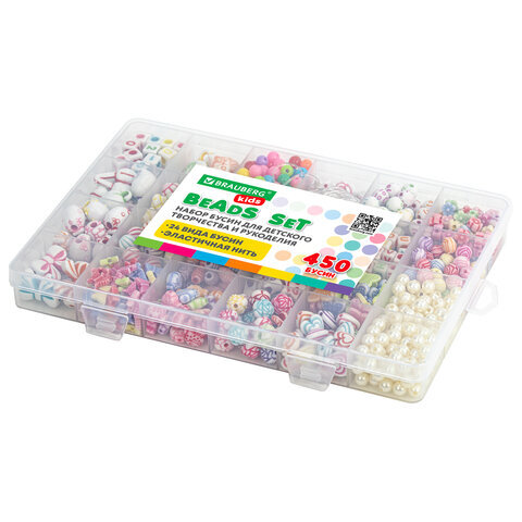 Набор для создания бижутерии и украшений BEADS SET, 450 элементов, 24 вида, BRAUBERG KIDS, 664695