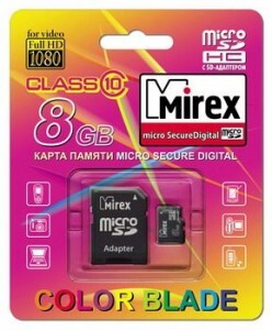 Флэш-карта (памяти) microSDHC 8GB class10 MIREX адаптер