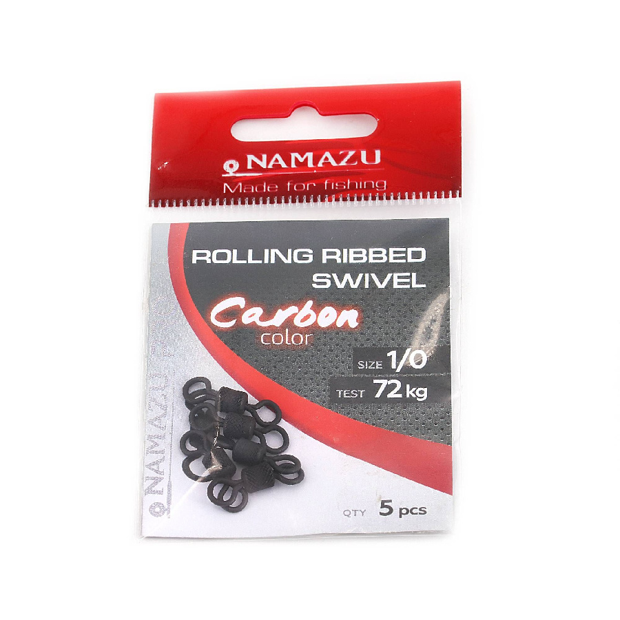 Вертлюг Namazu Pro ROLLING RIBBED SWIVEL, латунь, цв. Carbon, р. 1/0, test-72 кг (уп. 5 шт.)/1000/