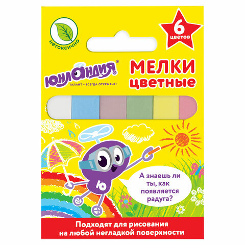 Мел цветной квадратный 6 штук, ЮНЛАНДИЯ "ЮНЛАНДИК И ОКРУЖАЮЩИЙ МИР", картонная упаковка, европодвес, 227447