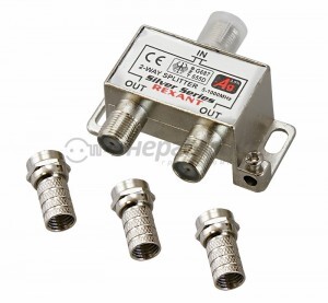 Разветвитель REXANT splitter (делитель) на 2TV +3 штF   Silver в коробке 05-6101