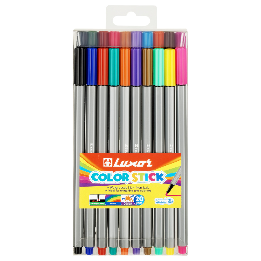 Фломастеры Luxor "Color Stick", 20цв., смываемые, ПВХ, европодвес