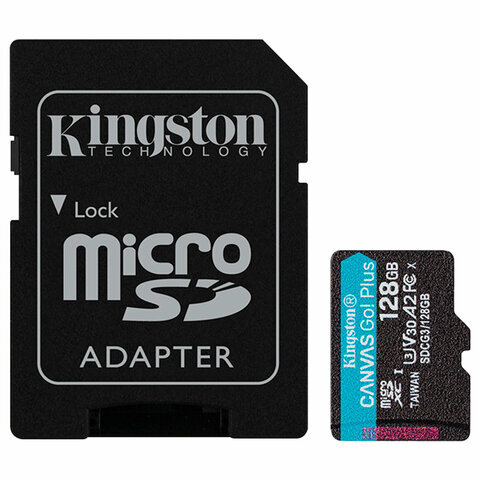 Карта памяти microSDXC 128 GB KINGSTON Canvas Go Plus, UHS-I U3, 170 Мб/с (class 10), с адаптером, SDCG3/128Gb