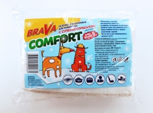 Пеленки для собак/кошек БРАВА COMFORT с суперабсорбентом и бумагой тиссью 5шт/уп(60*60см)177438 9085