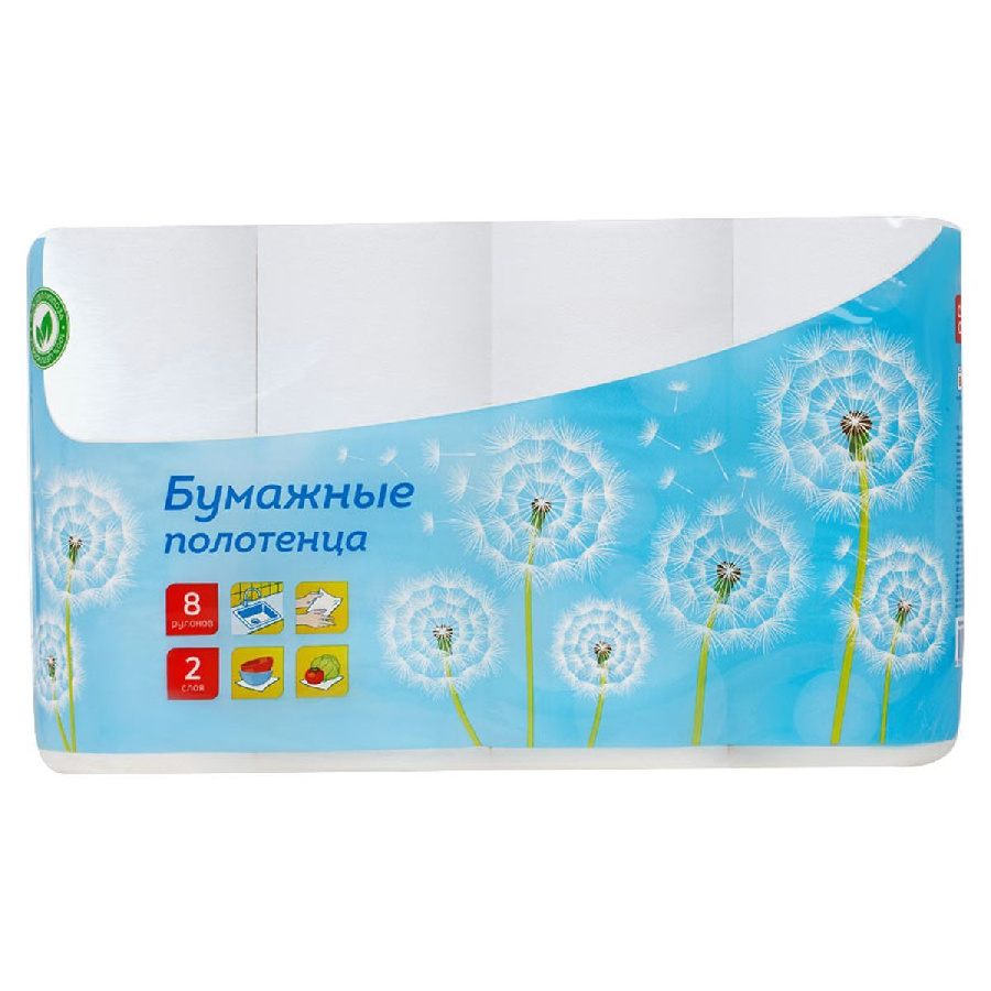 Полотенца бумажные в рулонах OfficeClean, 2-слойные, 8шт., 12м/рул., тиснение, белые