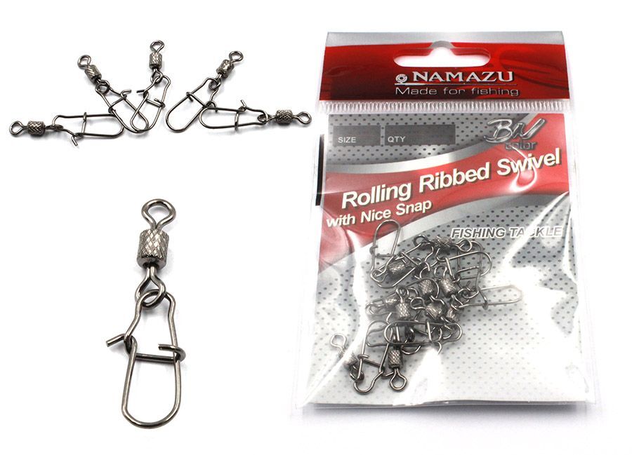 Вертлюг с застежкой Namazu ROLLING RIBBED SWIVEL WITH NICE SNAP, цв. BN, р. 10, test-13 кг, катаный (уп.10 шт)/2000/3000/2500/1000/