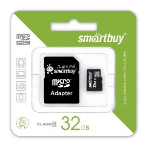 Флэш-карта (памяти) MicroSDHC 32Gb class10 SmartBuy адаптер