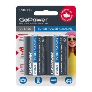 Элемент питания GoPower LR20/373 BL2 Alkaline 1.5V