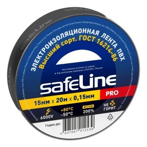 Safeline изолента ПВХ 15/20 черная, 150мкм, арт.9360