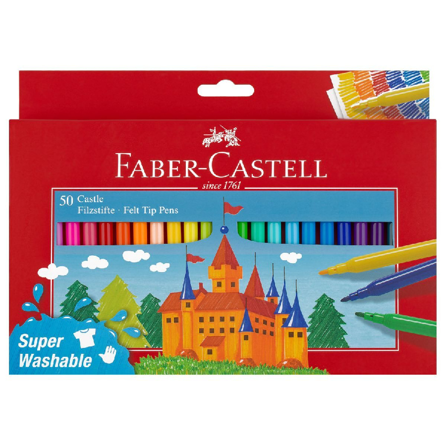 Фломастеры Faber-Castell "Замок", 50цв., смываемые, картон, европодвес