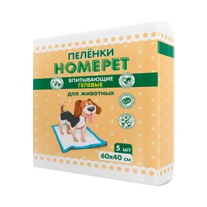 Пеленки для собак/кошек 5шт/уп (60*40см) впитывающие гелевые, 87348 HOMEPET (аналог кода 727443)