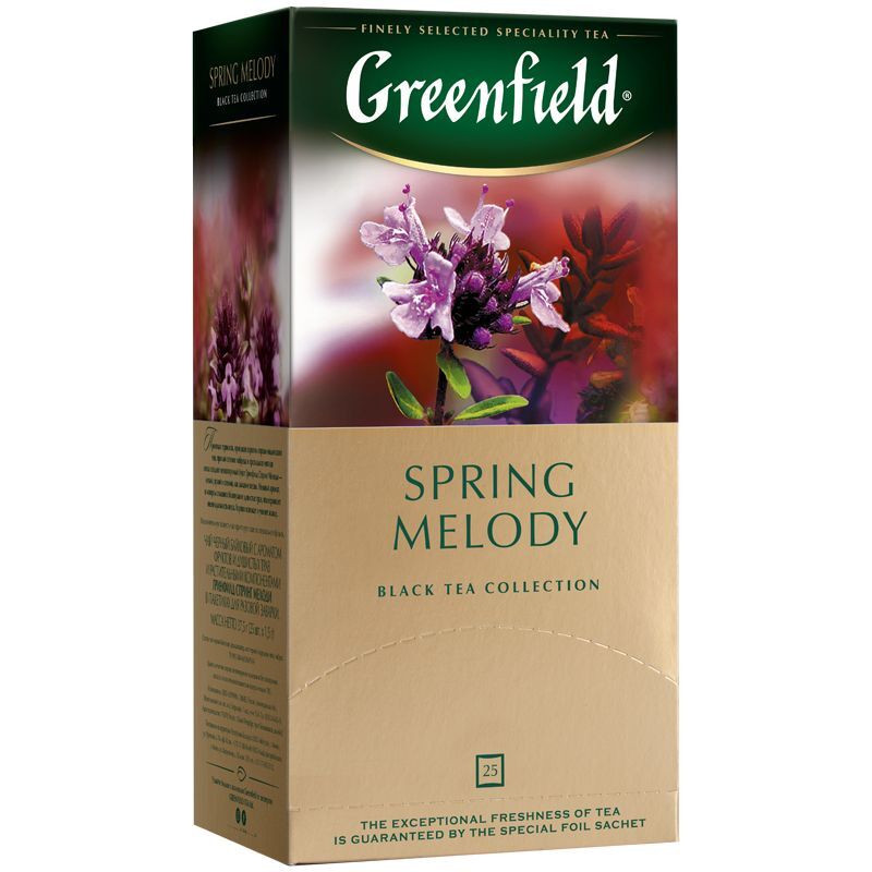 Чай Greenfield "Spring Melody", черный с ароматом мяты, чабреца, 25 фольг. пакетиков по 2г