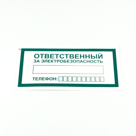 Знак "Ответственный за электробезопасность", КОМПЛЕКТ 10 штук, 100х200 мм, пленка, А31