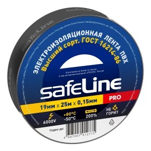 Safeline изолента ПВХ 19/25 черная, 150мкм, арт.9372