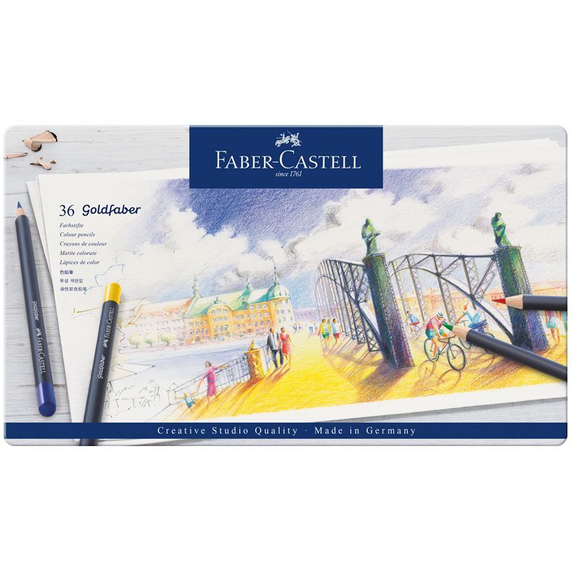 Карандаши цветные Faber-Castell "Goldfaber", 36цв., круглые, заточен., метал. коробка