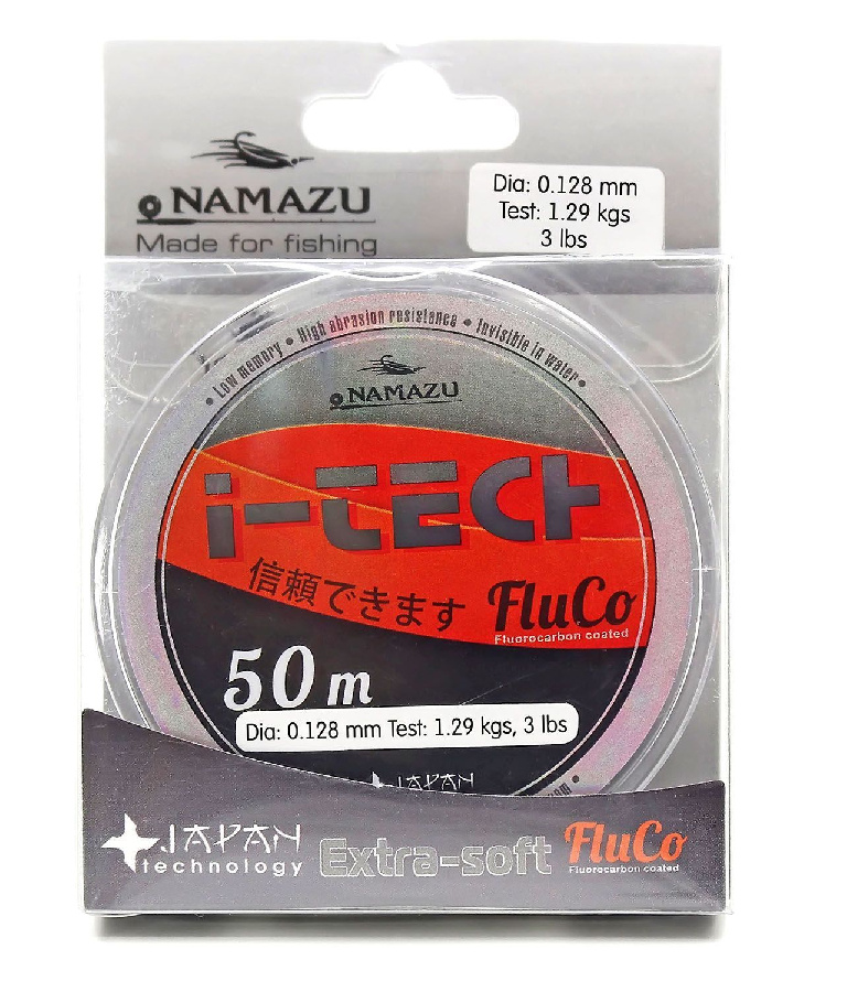 Леска Namazu "I-Tech Fluco", L-50 м, d-0,128 мм, test-1,29 кг, прозрачная/200/