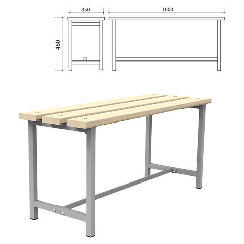 Скамья деревянная на металлокаркасе "СТ 1", 1000х350х460 мм, каркас металлический серый, сиденье дерево